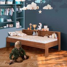Cama Infantil Solteiro Com Nichos Nogal Sunset Shop Jm