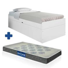 Cama De Solteiro Com Baú Camila Branco Framar Com Colchão Probel D20