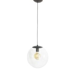 Pendente Redondo Esfera 30cm Preto e Vidro Cristal Madelustre