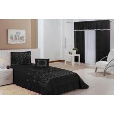 Kit Cobre Leito Solteiro Desejos 04 Peças Bordado com Cortina 2 mts - 