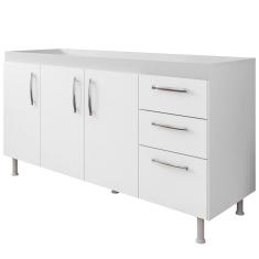 Balcão Gabinete Para Pia 160cm Nathan 3 Portas Branco - Nathy Móveis