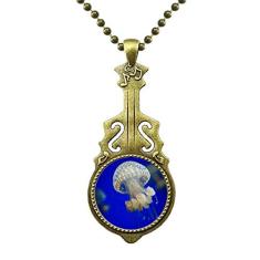 DIYthinker Colar com imagem de natureza de ciência, água-viva, oceano, joia de guitarra antiga, pingente de música