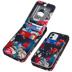 Vaburs Capa carteira compatível com iPhone 12 e iPhone 12 Pro com suporte para cartão de crédito, estampa floral flor flip premium couro PU fecho magnético capa protetora à prova de choque 6,1