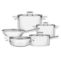 Jogo de Panelas Fundo Triplo com Tampa Plana 5 Peças, Tramontina, 65400010, Inox