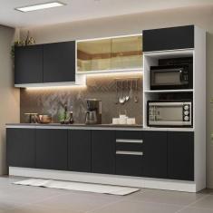 Armário De Cozinha Completa 100% Mdf 310cm 01 Branco/preto - MADESA