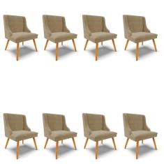 Kit 08 Cadeiras de Jantar Liz Suede Marrom Rato Pés Palito Castanho D0