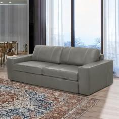 Sofá Decorativo Agatha 3 Lugares Sala de estar 235cm Pés em Madeira Couro Grafite G88 - Gran Belo