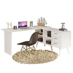 Escrivaninha Mesa de Escritório de Canto 3 Gavetas Branca Lisboa Madesa