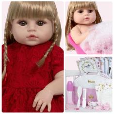 Boneca Reborn Recem Nascida Loira Corpo de Vinil Completa - Cegonha Re