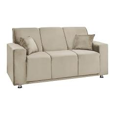 Sófa 3 Lugares Fixo Tokyo Veludo Bege Marfim - Speciale Home