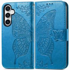 MEUPZZK Capa para Samsung Galaxy S23 FE, capa carteira para Samsung S23 FE 5G, couro PU premium borboleta em relevo [suporte] [compartimentos para cartões] [alça de pulso] [6,4 polegadas] capa de