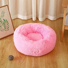 KAIJIE Cama para cães, cama calmante para gatos, travesseiro de pelúcia sintética, cama redonda de pelúcia para cães e gatos grandes, médios e pequenos, diâmetro circular de 40 cm