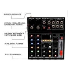 Mesa De Som Profissional 5 Canais Mixer Efeitos Usb