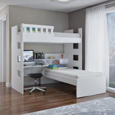 Beliche Multifuncional Com Escrivaninha e Escada Branco