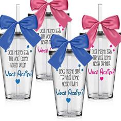 4 Copos Convite para Pajem e Daminha Personalizados - Você Aceita