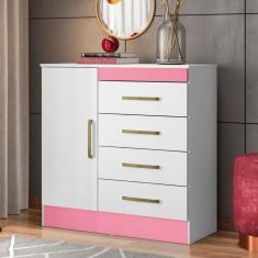 Cômoda 4 Gavetas Montevidéu Branco/Rosa