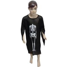 Túnica Preta Esqueleto Para Fantasias - Infantil