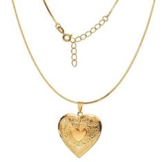 Corrente Feminina 60Cm 1Mm Relicário 3Cm Folheado Ouro Cr220 - Wnbijou