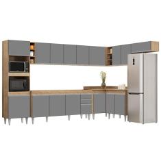 Armário De Cozinha Modulada De Canto 9 Peças Cp04 Balcão Castanho/cinza - Lumil