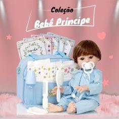Boneco Reborn Menino Baby Cabelo Castanho Bolsa Maternidade - Cegonha 