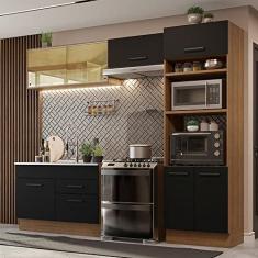 Cozinha Completa Madesa Agata 270005 com Armário e Balcão (sem Tampo e Pia) - Rustic/preto