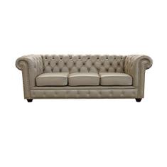 Sofá Chesterfield de Couro 3 Lugares - Avelã