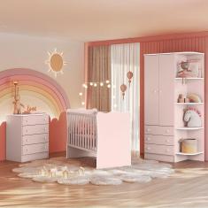 Quarto de Bebê Doce Sonho Completo Qmovi Rosa Acetinado