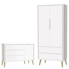 Cômoda Infantil com Porta e Guarda Roupa 2 Portas Theo Branco Acetinad