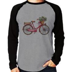 Camiseta Raglan Bicicleta Vintage Romântica Manga Longa - Foca na Moda