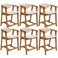 Kit 06 Banquetas Baixa Cozinha Sala De Jantar Bancada Cecília L02 Suede Bege - Lyam Decor