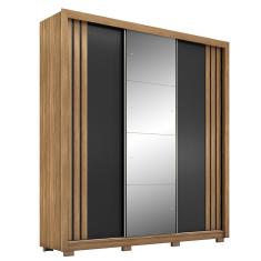 Guarda Roupa Casal Moema 3 Portas Flex Amêndola Preto Prime Com Espelho E Pés - Demóbile Amêndola Preto Prime