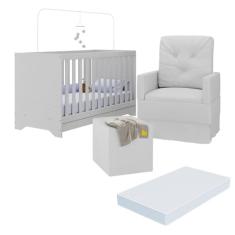 Berço 3 em 1 com Colchão Poltrona Amamentação e Puff Multimóveis Mp4160 Branco