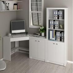 Escrivaninha de Canto com 1 Gaveta, Armário Baixo e Armário Alto - Esp