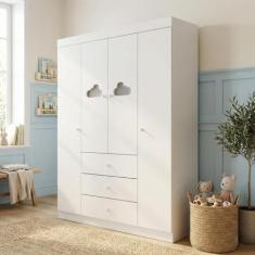 Guarda Roupa Infantil 100% MDF 4 Portas 3 Gavetas Ane Branco - Phoenix