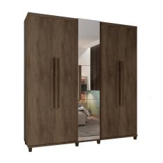 Guarda Roupa Casal Amsterdam 5 Portas 3 Gavetas MDP-MDF com Espelho Freijó RV Móveis