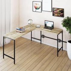 Mesa de Escritório em L Estilo Industrial 150x140cm Active Carvalho/Preto