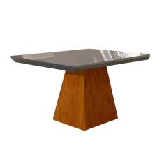 Mesa Para Cozinha Luna + Tampo Madeirado Vidro Reto 120x80cm Off White-grafite - Rufato