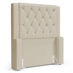 Cabeceira Cama Box Solteiro Atena 110cm Capitonê com Frame Suede Bege Claro - Desk Design