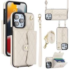 Capa carteira para iPhone 13 Pro Max com 4 pontos de cartão, capa de couro transversal com bloqueio de RFID, capa de telefone com suporte de fivela magnética, alça de pulso à prova de choque para