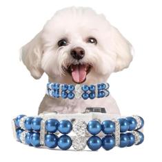 Coleiras de pérola azul para cães pequenos, coleira de gato com contas, colar de cachorrinho de couro com strass de cristal para meninas, gatinho, PP, médio, fêmea, cães, joias, casamento e