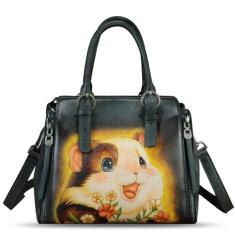Bolsa feminina de couro genuíno pintada à mão com alça superior, bolsa tiracolo feita à mão, Estampa 8, Medium