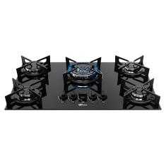 FISCHER COOKTOP À GÁS 5 BOCAS TRIPLA CHAMA FIT LINE TREMPE IRON MESA VIDRO PRETO BIVOLT 36340-102674