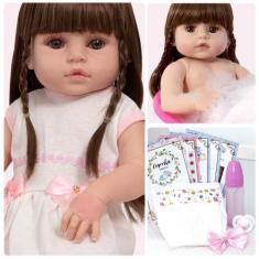 Boneca Reborn Menina Corpo de Vinil Completa + Acessórios - Cegonha Re
