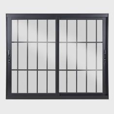 Janela de Aluminio de Correr 120x120cm 2 Folhas com Vidro Liso Preto