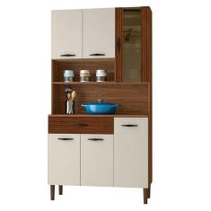 Armário De Cozinha Compacta 90cm Bruna Z06 Nogueira/off White/ripado - Mpozenato