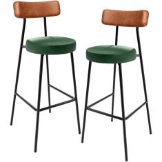 Kit 02 Banquetas Alta Bar Cozinha Sala Jantar Milão L02 Couríssimo Camel Facto Verde