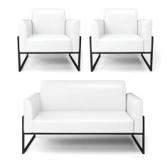 Sofá Namoradeira Com 2 Poltronas Base Industrial Alta Preto Marisa Corano Branco D03 - D\'rossi