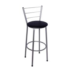 Banqueta Alta Prata com Assento Preto Fortmix