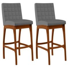Kit 02 Banquetas Altas Cozinha Mila B04 Suede Cinza