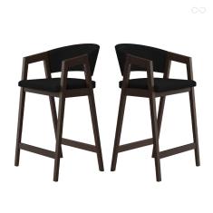 Kit 2 Banquetas Alta de Madeira Maciça Capuccino Ravena com Encosto Suede Preto CCS